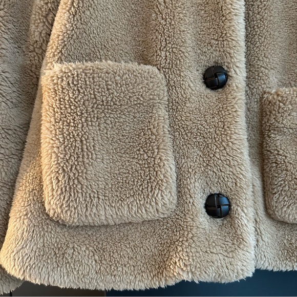 Teddy faux shearling sherpa button up jacket coat with pockets - Picture 5 of 8